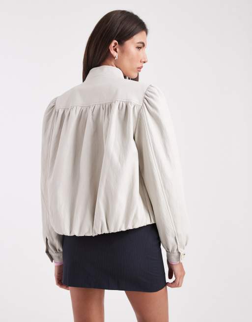 Miss Selfridge - Jack van imitatieleer met aangerimpeld detail in stone, 4 van 4