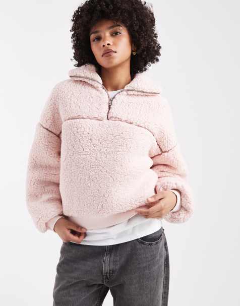 Miss Selfridge – Jacke aus Teddyfell in Rosa mit halblangem Reißverschluss - view 1