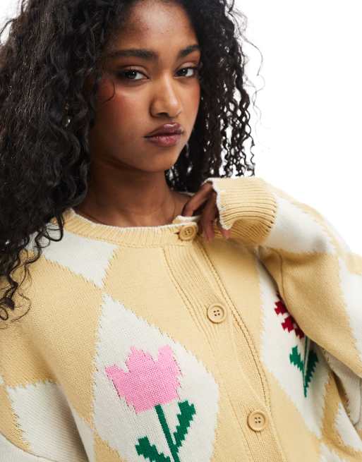 Miss Selfridge jacquard flower cardigan in buttermilk | ASOS