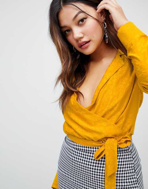 Yellow wrap sale blouse