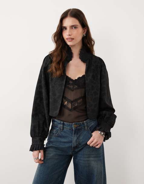 Miss Selfridge jacquard trophy jacket in black - view 1