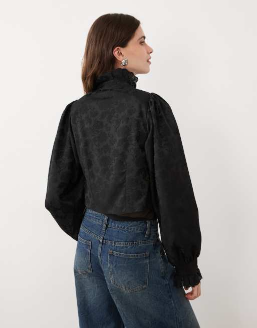 Miss Selfridge jacquard victoriana jacket in black, 4 of 4