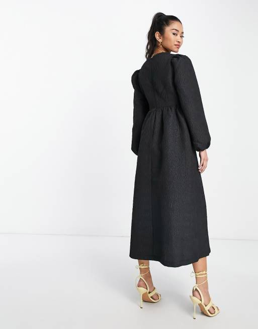 knee length dresses for ladies Elegant Jacquard Wrap Midi Celeb Dress – Aclosy
