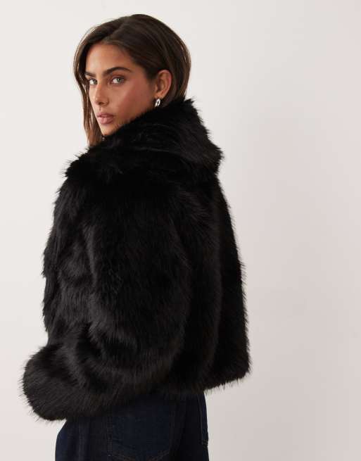 Miss Selfridge jakke i imiteret pels i sort, 2 af 4