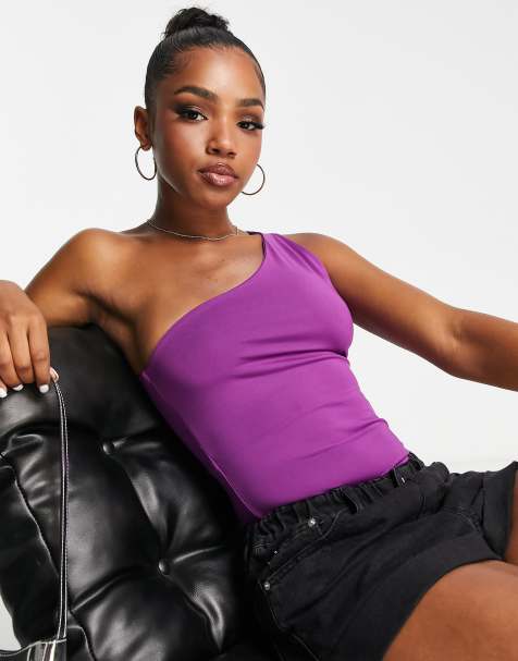 Miss Selfridge - Jaren 90 stijl body met enkele mouw in paars - view 1
