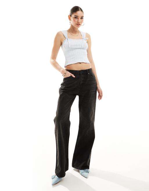 Miss Selfridge – Jasnoniebieski top z dzianiny pointelle ze wstążkami, 2 z 4