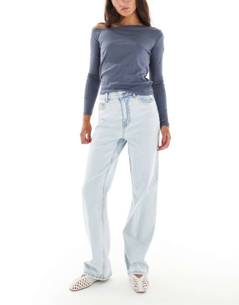 Miss Selfridge heart pocket straight leg jean in ice bleach wash