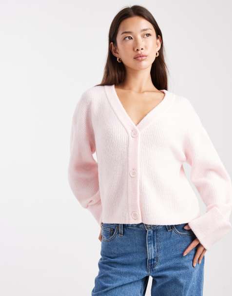 Miss Selfridge – Jasnoróżowy kardigan z dekoltem w szpic i szerokimi mankietami - view 1