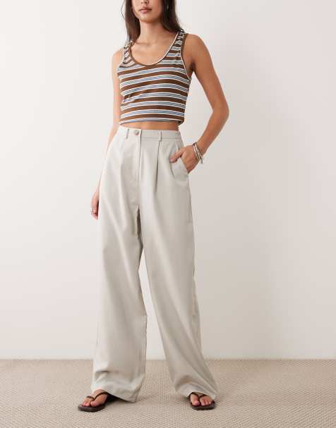 Miss Selfridge – Jasnoszare eleganckie spodnie z szerokimi nogawkami - view 1