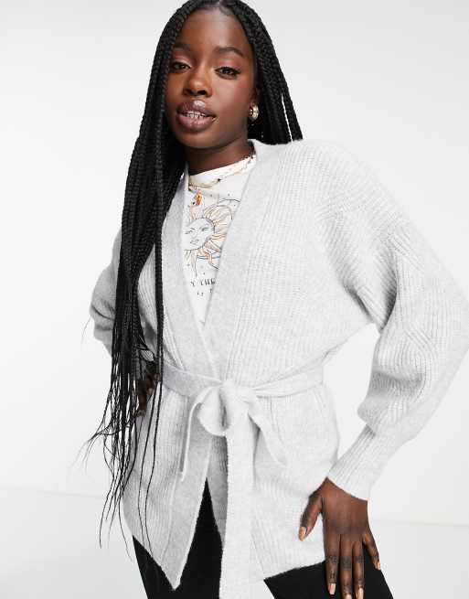 Miss Selfridge – Jasnoszary kardigan z paskiem – GREY