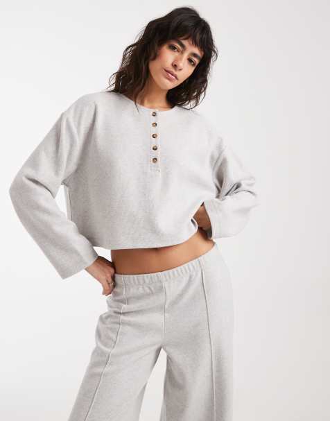 Miss Selfridge – Jasnoszary top z dekoltem typu henley, część zestawu - view 1