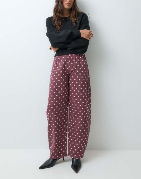 Miss Selfridge jean barrel à pois marron - view 1
