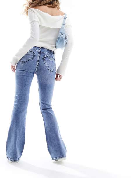 Miss Selfridge - Jean évasé avec poche en cœur à délavage moyen - view 1