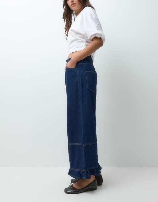 Miss Selfridge jean large à ourlet volanté en délavage brut, 2 de 5