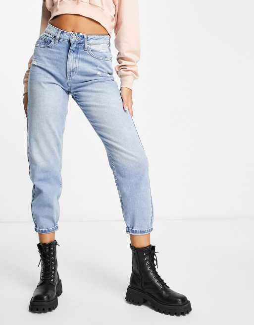 Miss Selfridge - Jean mom fuselé à taille haute - Bleu clair délavé, 4 de 4
