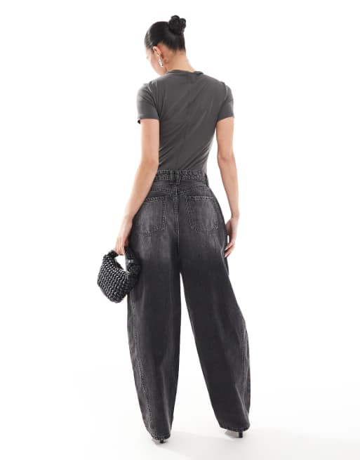 Miss Selfridge - Jeans a fondo ampio lavaggio nero, 2 di 5