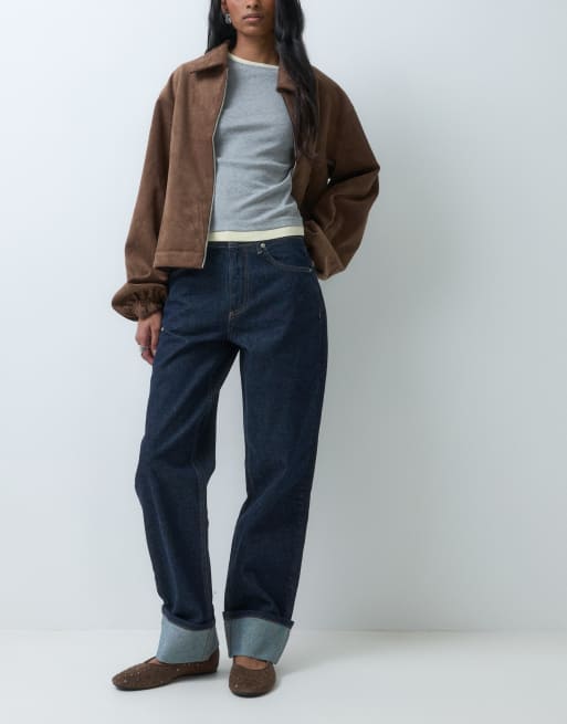 Miss Selfridge jeans a gamba dritta con risvolto in lavaggio grezzo, 2 di 5