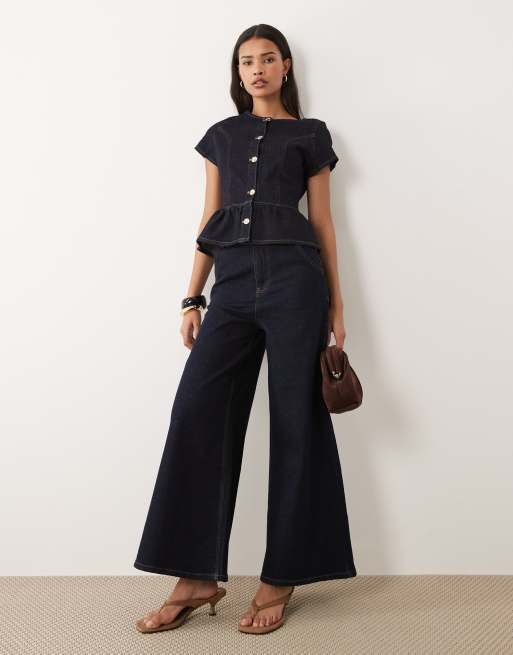 Miss Selfridge - Jeans a zampa color indaco in coordinato