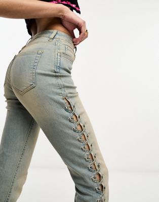 Miss Selfridge denim jean with lace up side detail - ASOS Price Checker