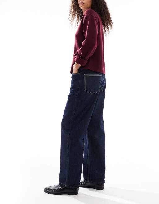 Miss Selfridge - Jeans dritti a vita alta indaco con cuciture a contrasto, 2 di 5