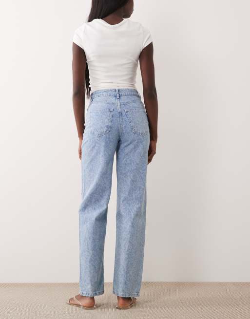 Miss Selfridge - Jeans dritti con stampa in pizzo blu medio, 2 di 5