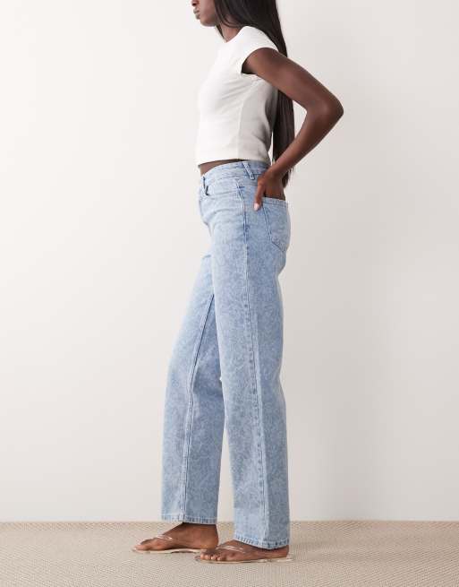 Miss Selfridge - Jeans dritti con stampa in pizzo blu medio, 3 di 5