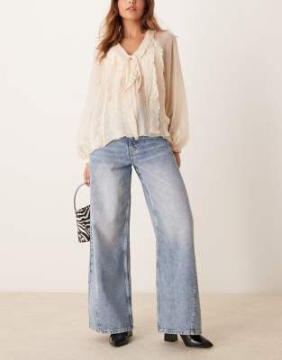 Miss Selfridge - Jeans in blauer Acid-Waschung mit weitem Bein