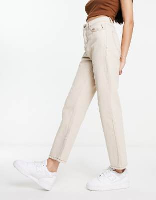 Miss Selfridge - Jeans in neutralem Farbton mit geradem Bein und Kontrastnaht