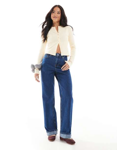 Miss Selfridge - Jeans med lige ben og opsmøget kant i mellemvask - view 1