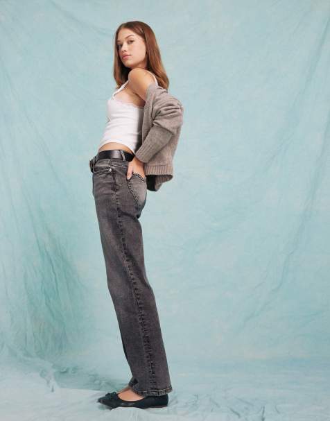 Miss Selfridge - Jeans met rechte pijpen en hartvormige zakken in zwart - view 1