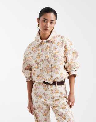 Miss Selfridge - Jeansjacke mit durchgehendem Blumenmuster, Kombiteil-Bunt