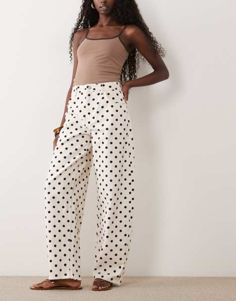 Miss Selfridge jeansy barrel leg w kolorze ecru w groszki - view 1