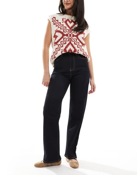 Miss Selfridge – Jeansy z prostymi nogawkami w kolorze indygo z kieszeniami ze ściegiem dzierganym - view 1