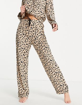 Miss Selfridge jersey animal print long sleeve top and pyjama set