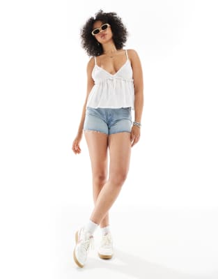 Miss Selfridge Jersey Broderie Cami Peplum Top In White