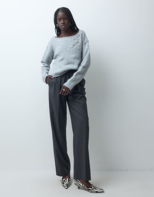Miss Selfridge jersey holgado adornado en gris, 4 de 5
