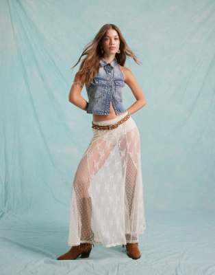 Shop Miss Selfridge Jersey Sheer Lace Godet Maxi Skirt In Cream-white