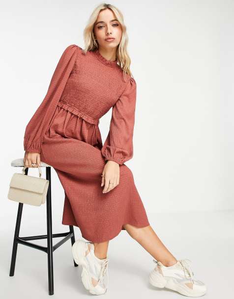 Miss Selfridge jersey shirred midi dress in rose pink