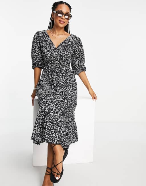 Miss Selfridge jersey wrap midi dress in ditsy print, 4 of 4