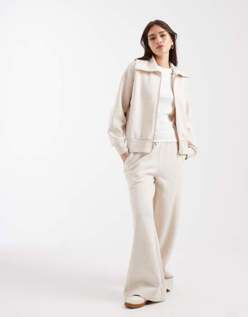 Miss Selfridge - Joggers premium a fondo ampio color avena in coordinato, 1 di 5
