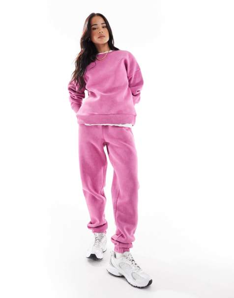 Miss Selfridge - Joggers rosa lavaggio acido stretti sul fondo - view 1