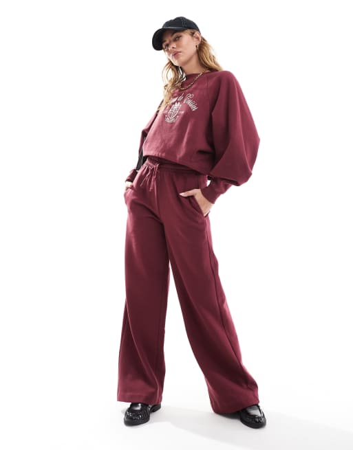 Miss Selfridge – Jogginghose in Burgunder mit weitem Bein, Kombiteil, 4 von 5