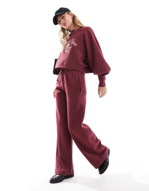 Miss Selfridge – Jogginghose in Burgunder mit weitem Bein, Kombiteil, 5 von 5