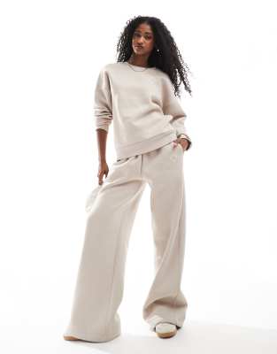 Miss Selfridge - Jogginghose in Steinbeige mit Bündchen, Logo und Schaum-Print, Kombiteil-Neutral