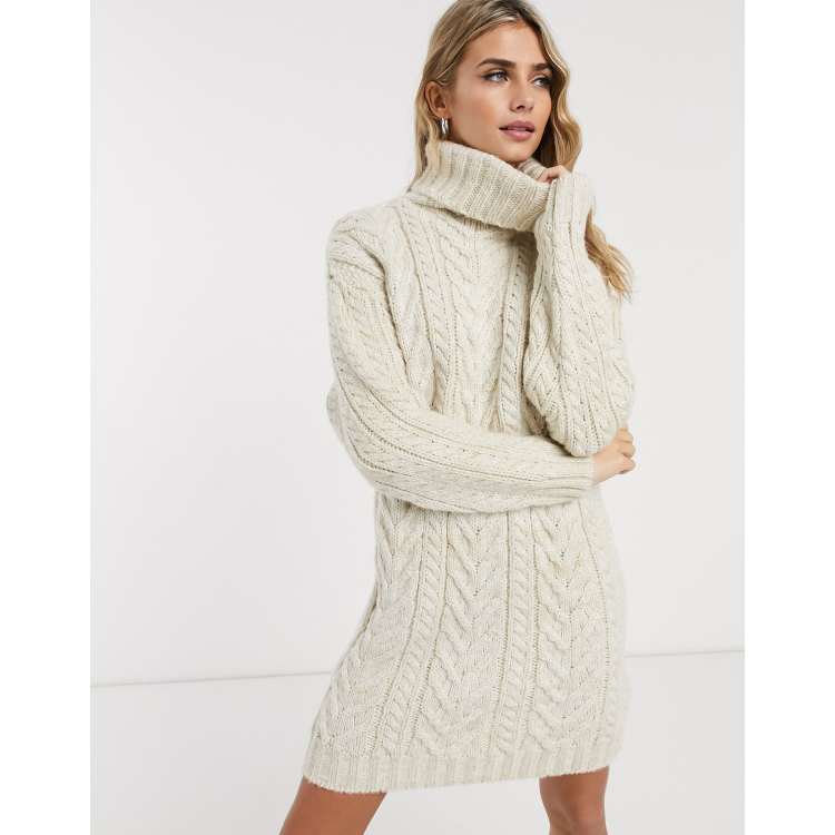 Petite Round Neck Cable Knit Sweater Dress