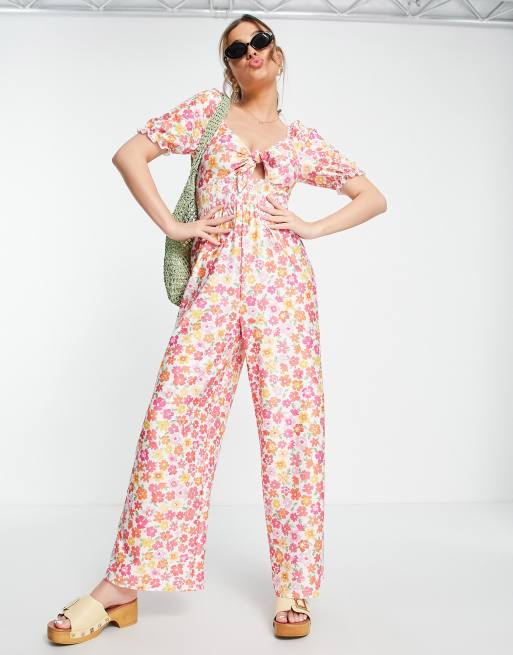 Miss Selfridge Jumpsuit med blomstermønster, vide ben og knudedetalje