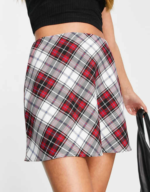 Miss Selfridge - Jupe coupée en biais à carreaux écossais - Rouge, 3 de 4