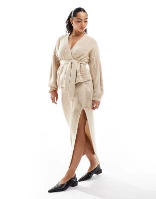 Miss Selfridge - Jupe d'ensemble longue en maille - Taupe - view 1