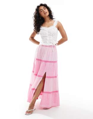 Miss Selfridge - Jupe droite à motif vichy et rayures-rose