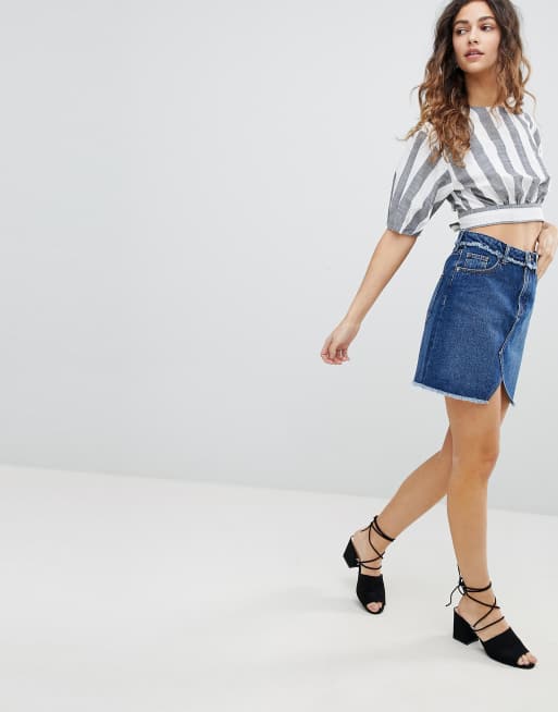 Miss Selfridge Jupe en jean taille effiloch e ASOS